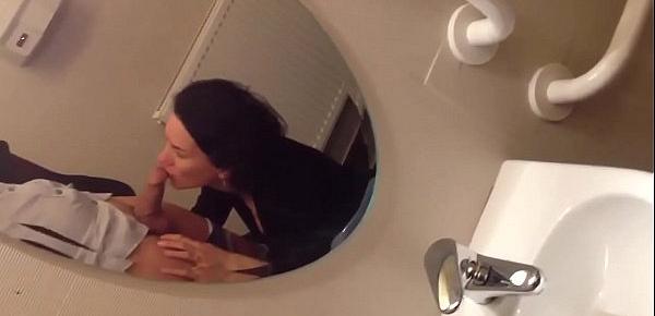  Short haired wife sucks a cock in the bathroom